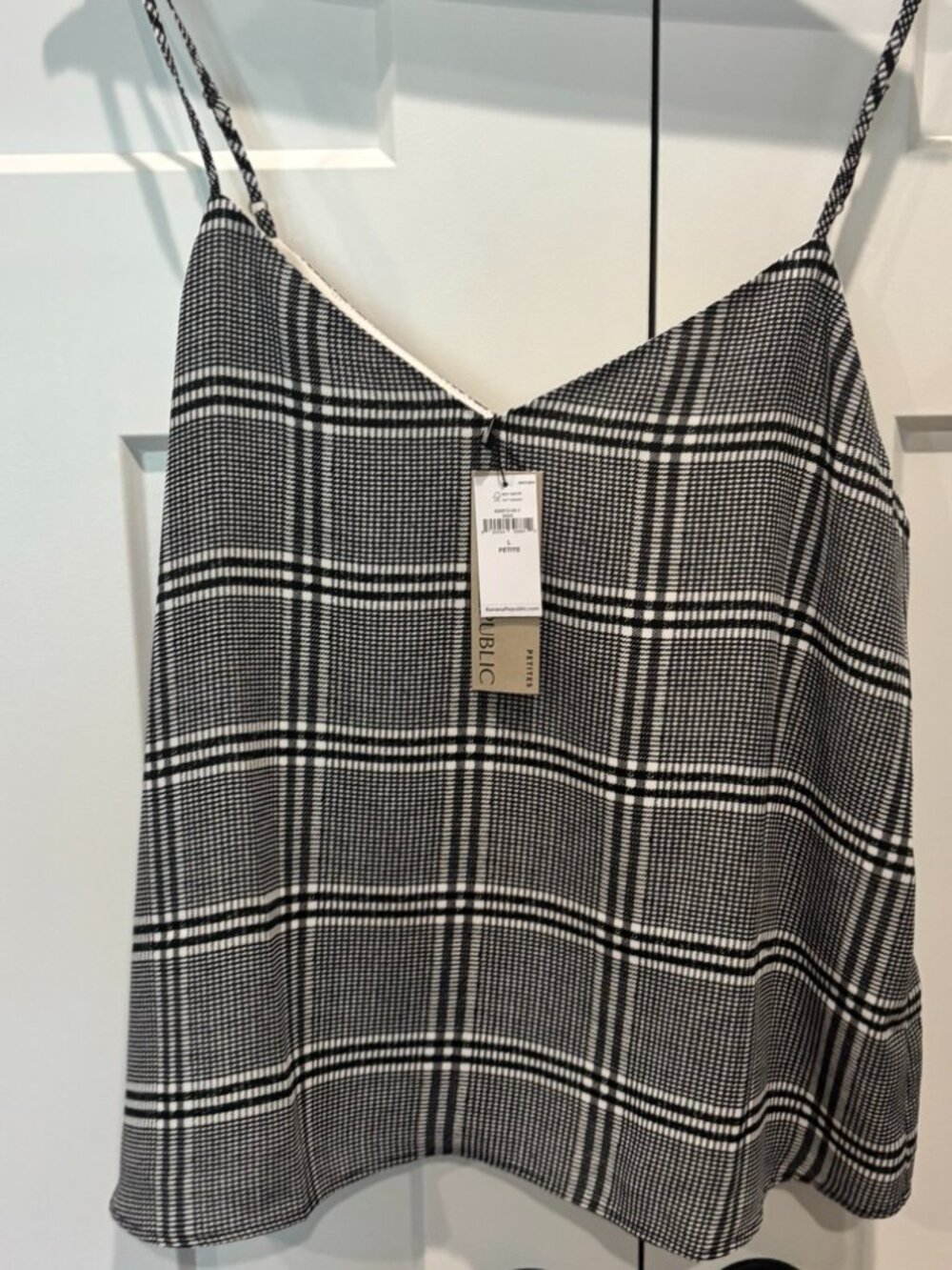 Banana Republic Petite L Black White Plaid Cami Tank Top NWT